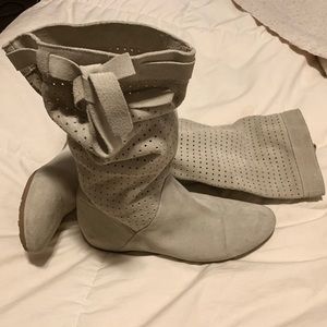 Italian perforated slouch boots suede leather